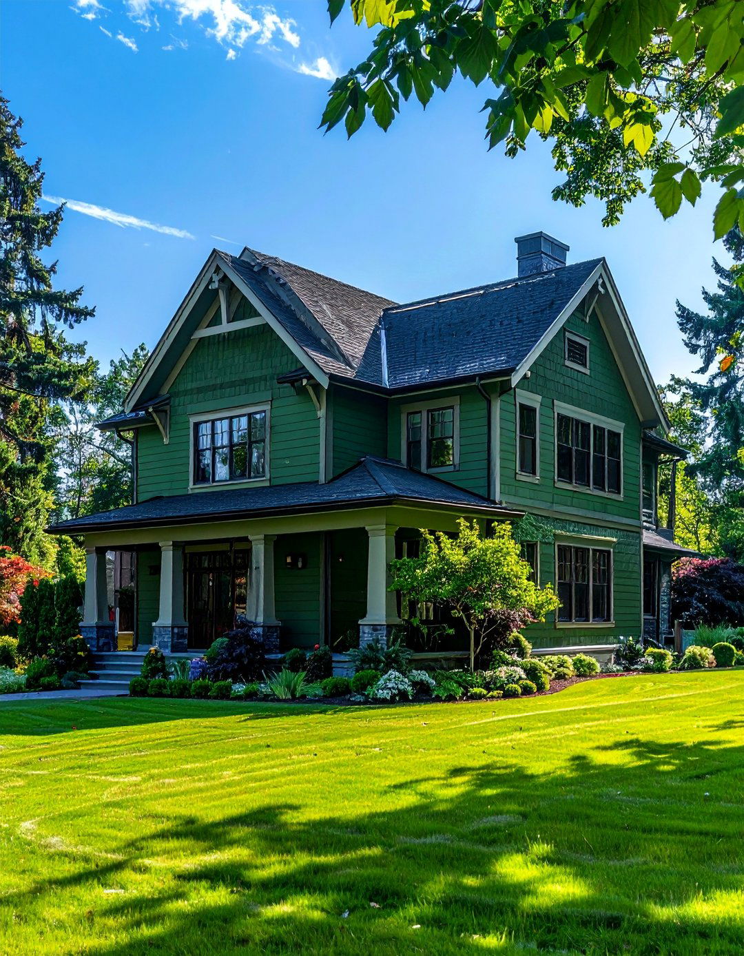 Two Tone Green Scheme for Depth - 40 Dark Green Exterior Paint Color Schemes for Bold Homes