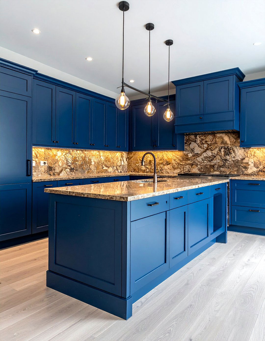 Two Tone Kitchen With Blue Lower and White Upper Cabinets - 20 Blue Kitchen Cabinets With Brown Granite Countertops Ideas
