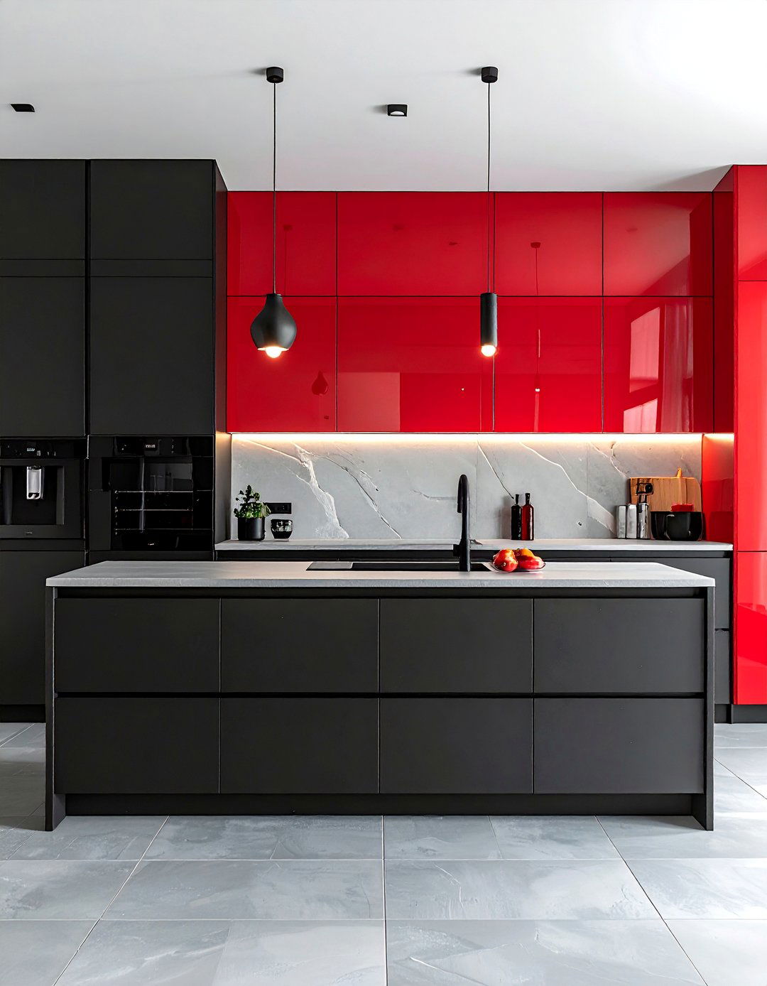 Two Tone Red and Black Cabinets - 25 Red and Black Kitchen Ideas for a Dramatic Flair