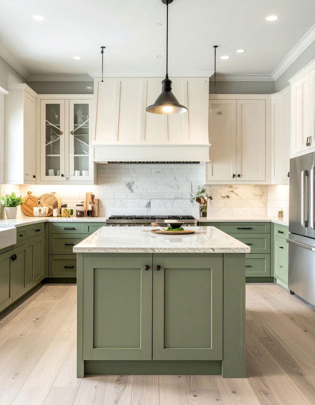 Two Tone Rustic Sage Green and Cream Kitchen Cabinets - 20 Rustic Sage Green Kitchen Cabinets Ideas