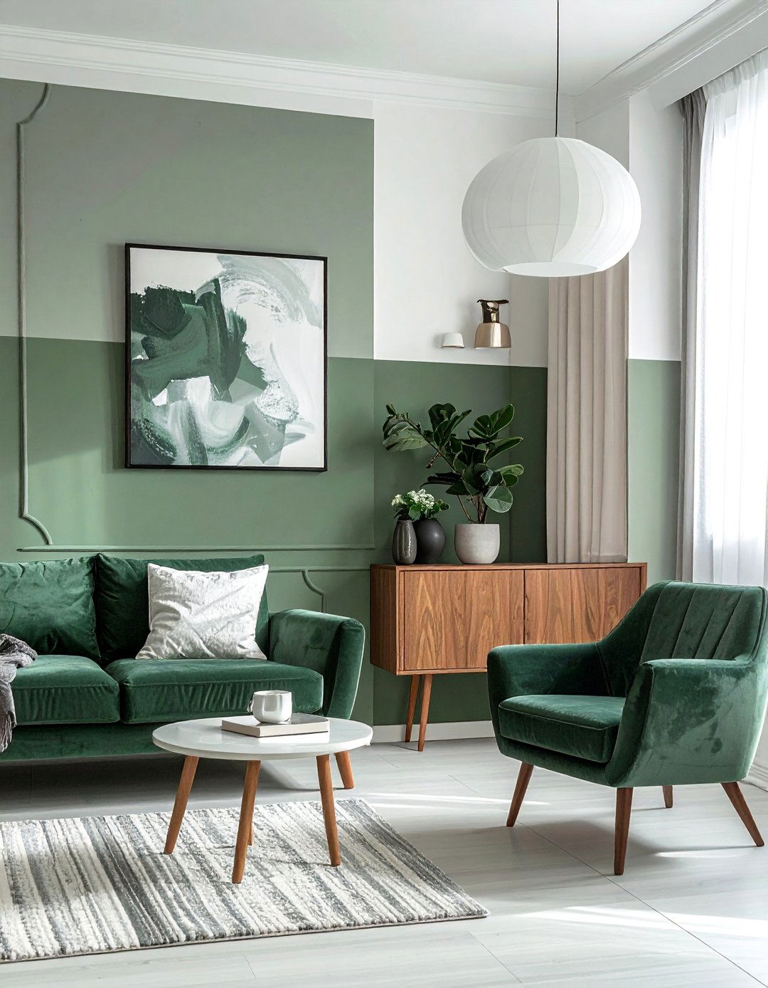 Two Tone Wall with Sage Green and White - 40 Sage Green Paint Color Ideas for a Serene Home