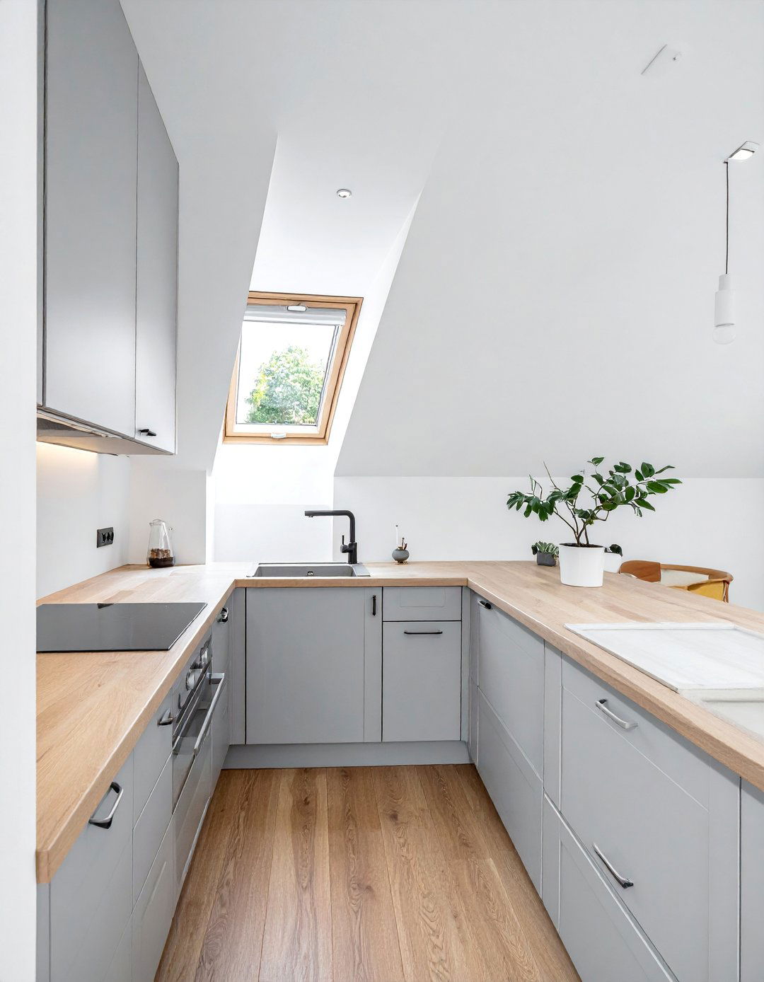 U Shaped Scandinavian Layout Kitchen - 20 Sloped Ceiling Kitchen Ideas to Maximize Space