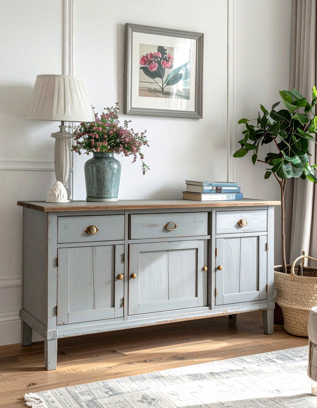 Upcycled Sideboard with a Chalk Paint Finish - 25 Shabby-chic Style Living Room Ideas for Charm