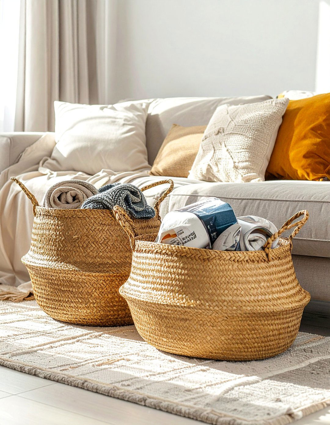 Using Baskets for Storage - 40 Living Room Ideas for Cozy Spaces
