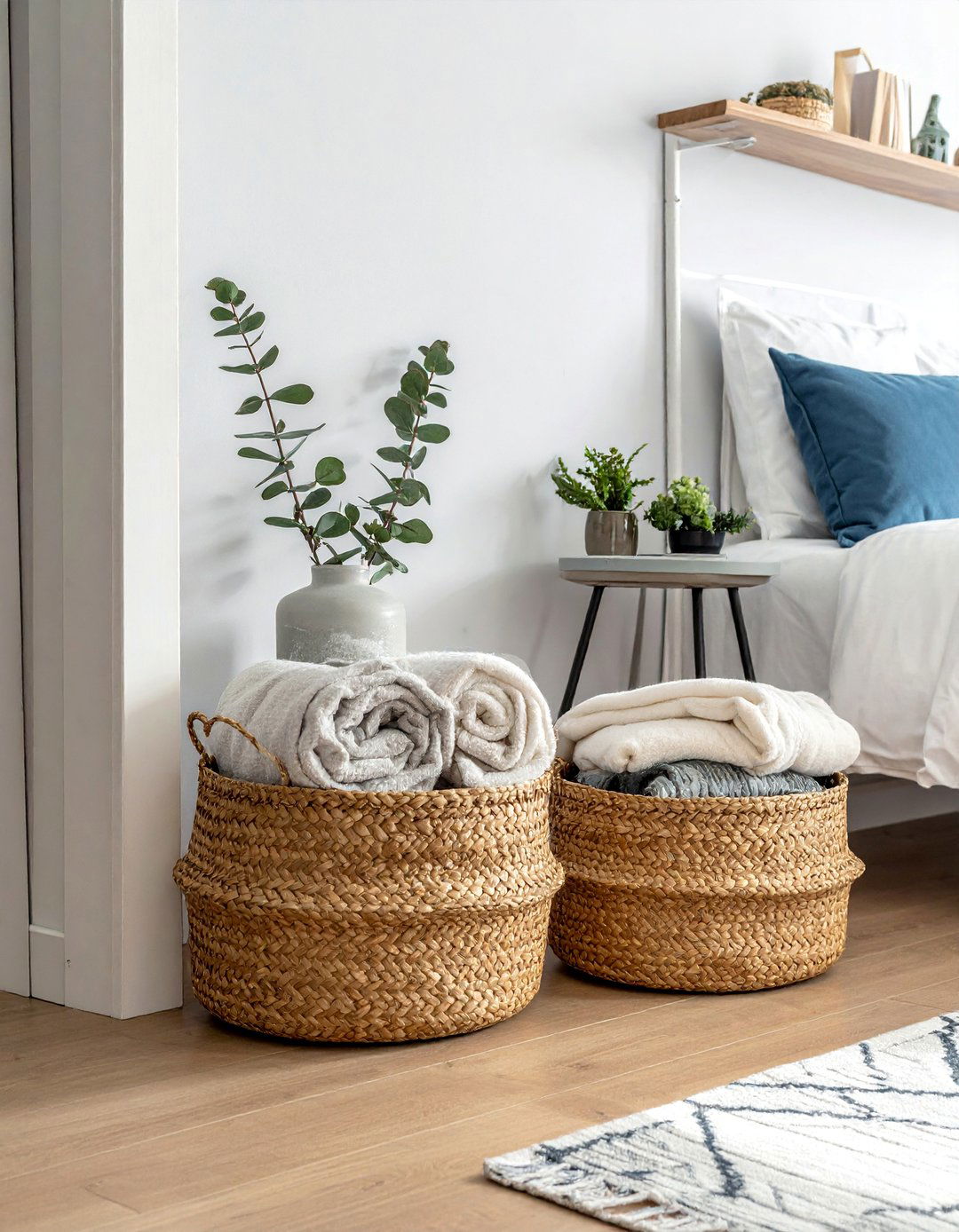 Using Baskets for Stylish Storage - 40 Cozy Bedroom Ideas for a Relaxing Retreat