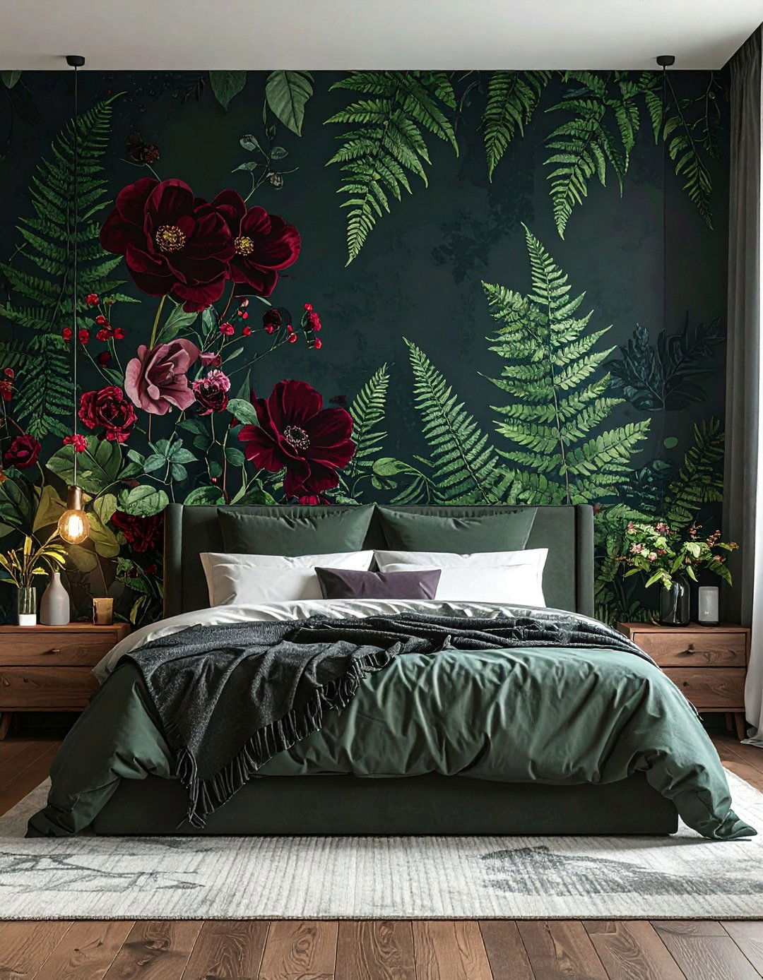 Using Dark Botanical and Floral Wallpaper in a Dark Academia Bedroom - 25 Dark Academia Bedroom Ideas for a Moody, Intellectual Look