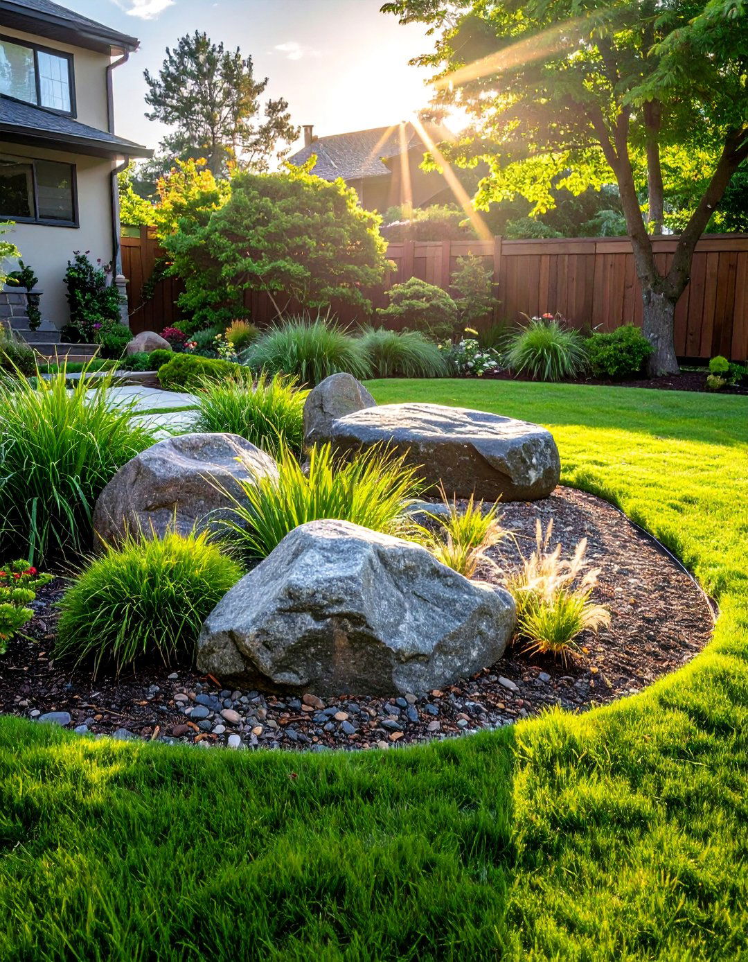 Using Large Boulders as Natural Accents - 40 Small Front Yard Landscaping Ideas to Boost Curb Appeal