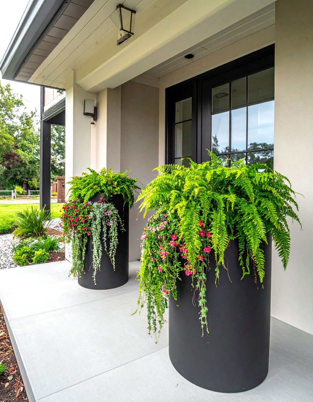 Using Large Container Plantings to Accent a Ranch House - 30 Ranch House Landscaping Ideas for Curb Appeal