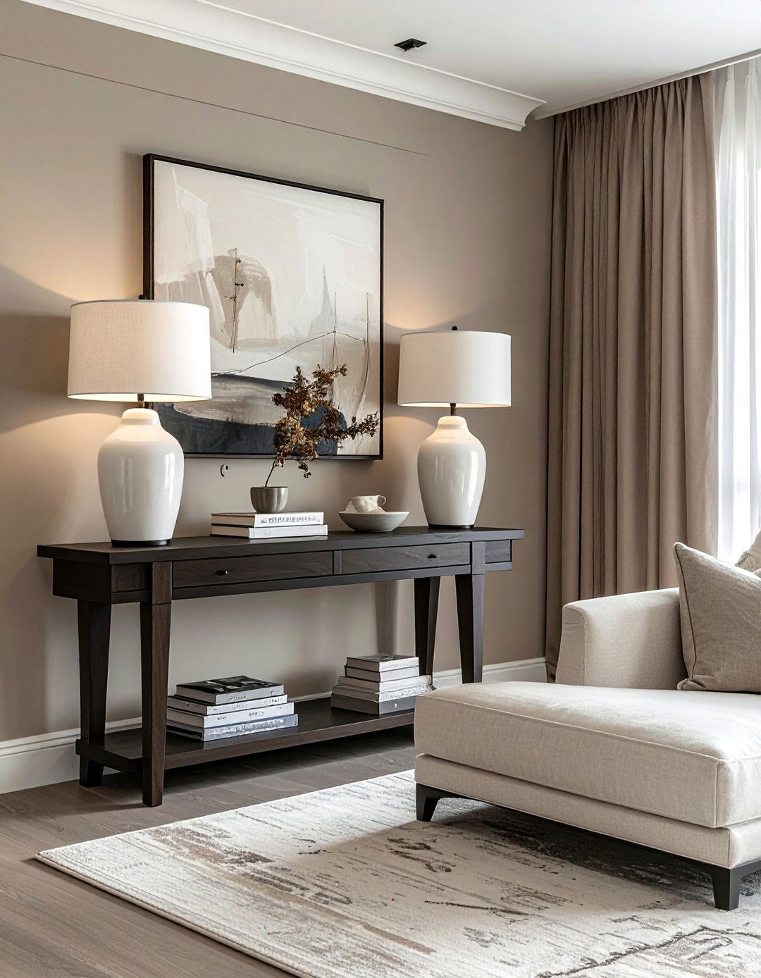 Using a Console Table Behind the Sofa - 40 Transitional Living Room Ideas for Modern Homes