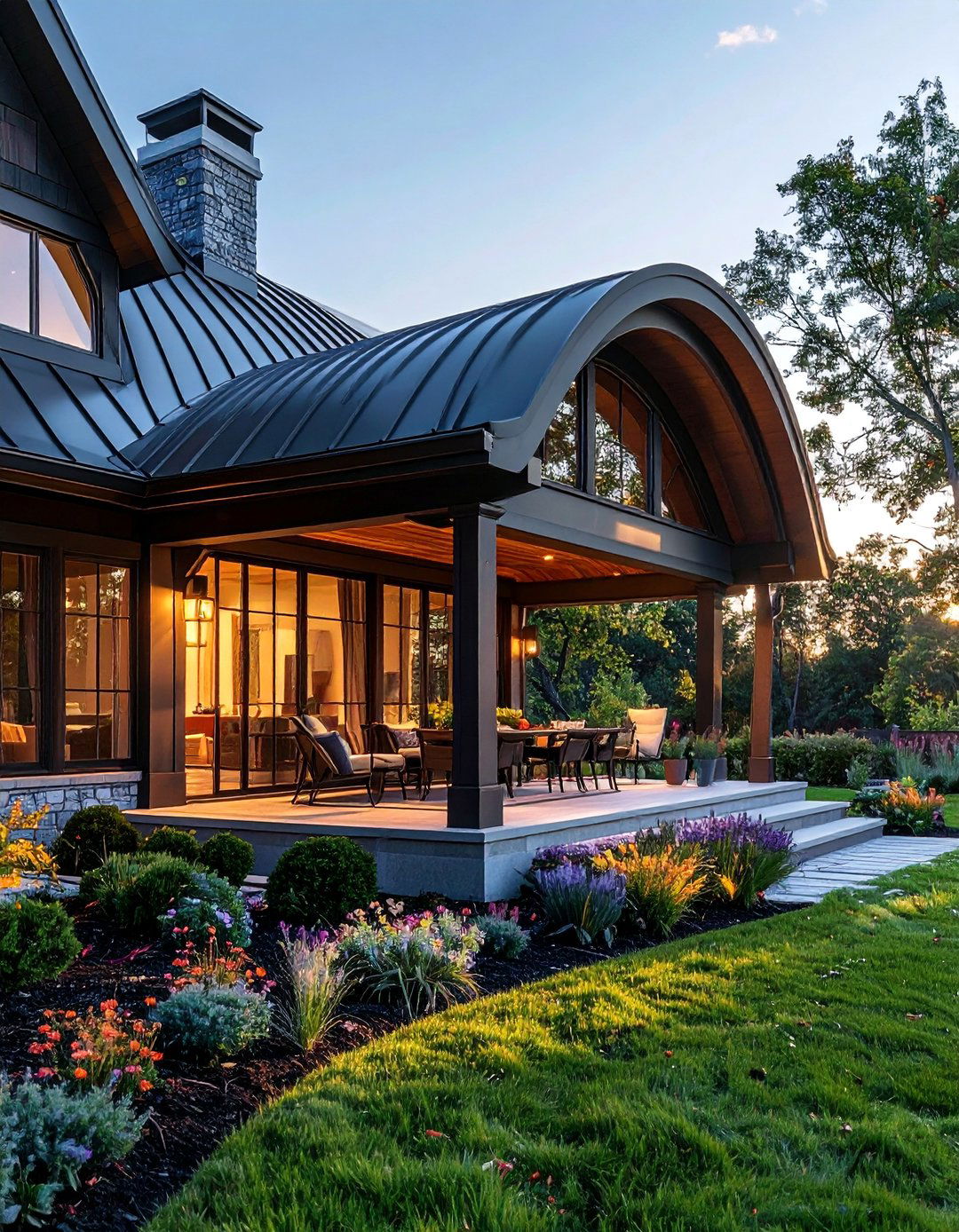 Vaulted Metal Roof Porch Design - 30 Metal Roof Porch Design Ideas for Durability
