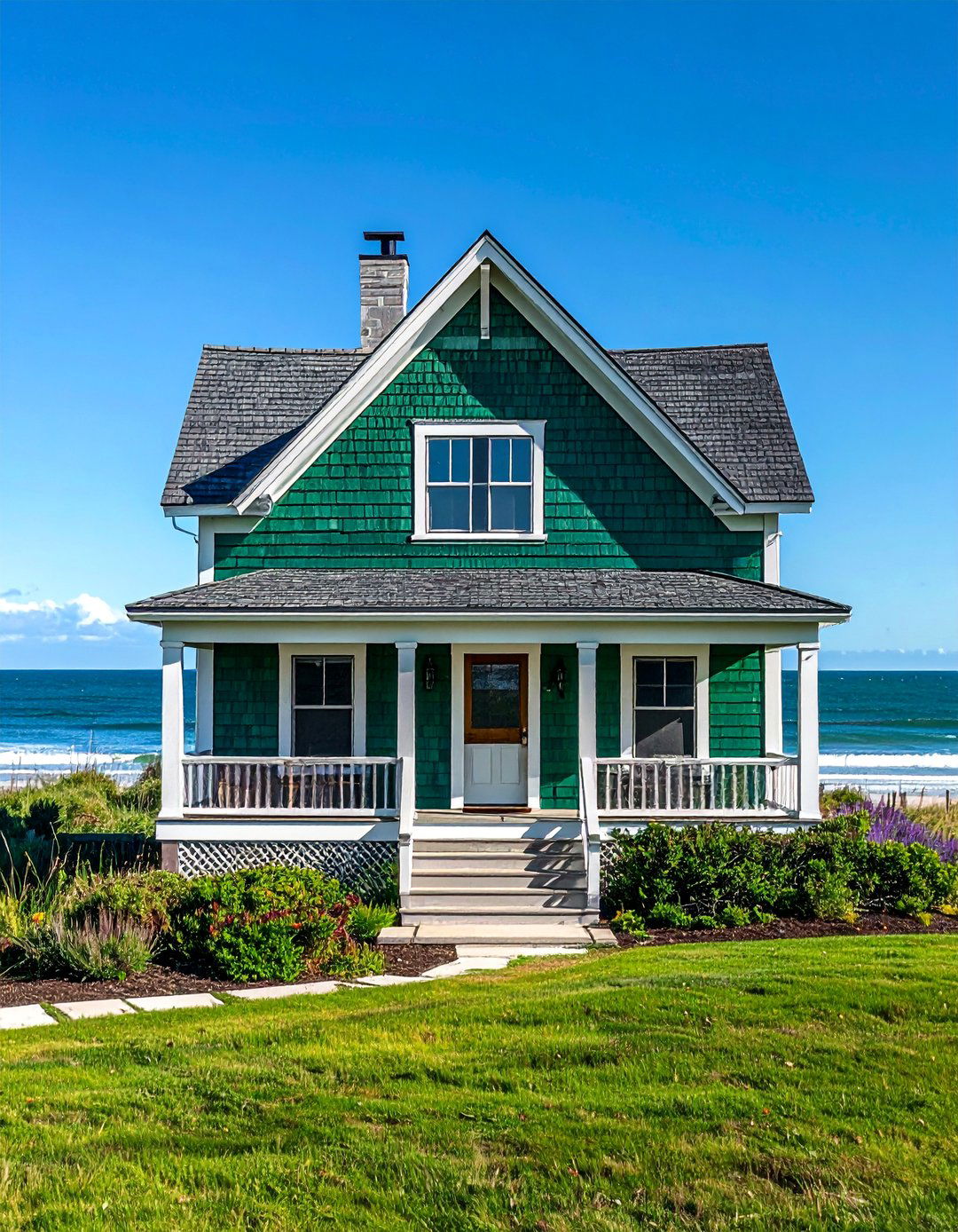 Verdigris Green on Coastal Homes - 40 Dark Green Exterior Paint Color Schemes for Bold Homes