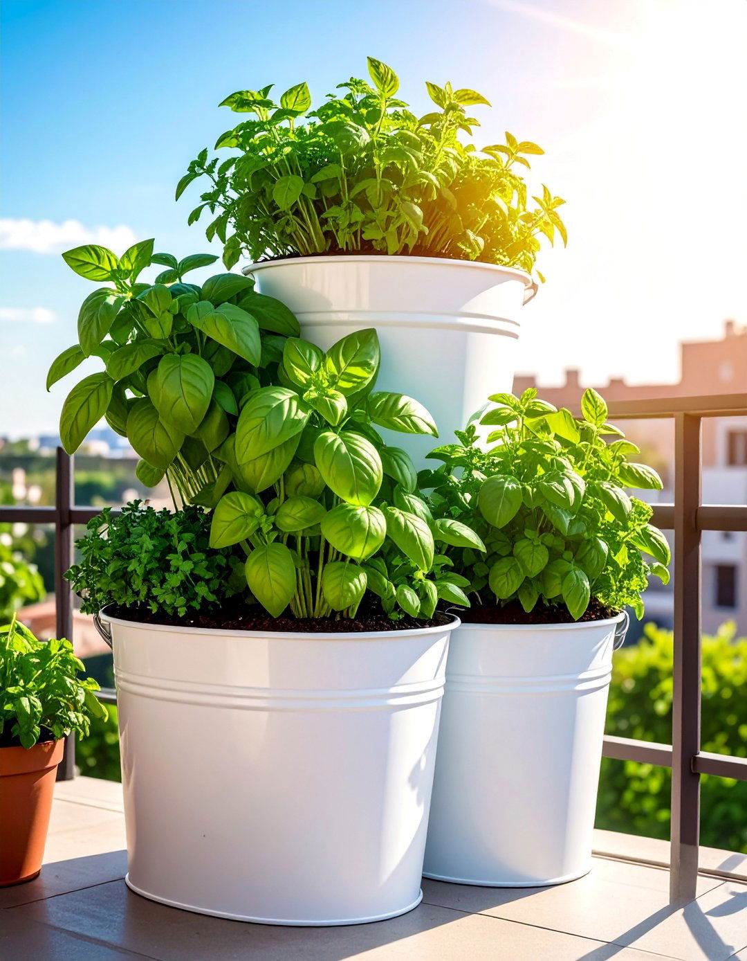 Vertical Herb Garden Bucket Tower - 20 Bucket Garden Ideas for Creative Small Spaces