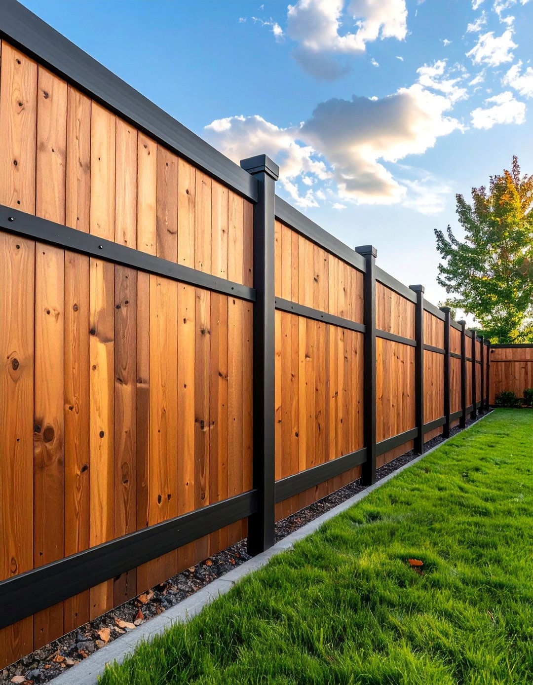 Vertical Wood Planks with Metal Rails Fence - 25 Metal and Wood Fence Ideas for Your Outdoor Space