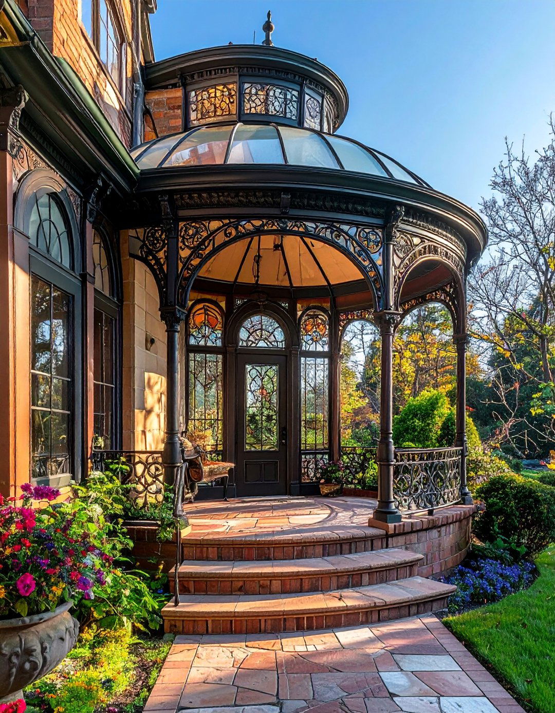 Victorian Inspired Glass Conservatory Entrance - 40 Glass Porch Design Ideas to Brighten Your Home