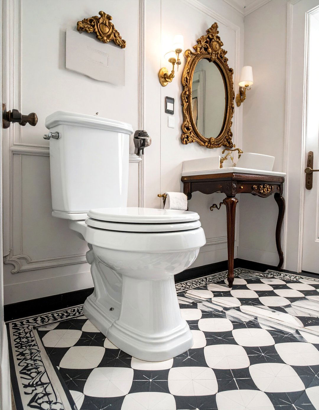 Victorian Inspired Patterned Powder Room Floor Tile - 25 Powder Room Floor Tile Ideas for a Stunning Look