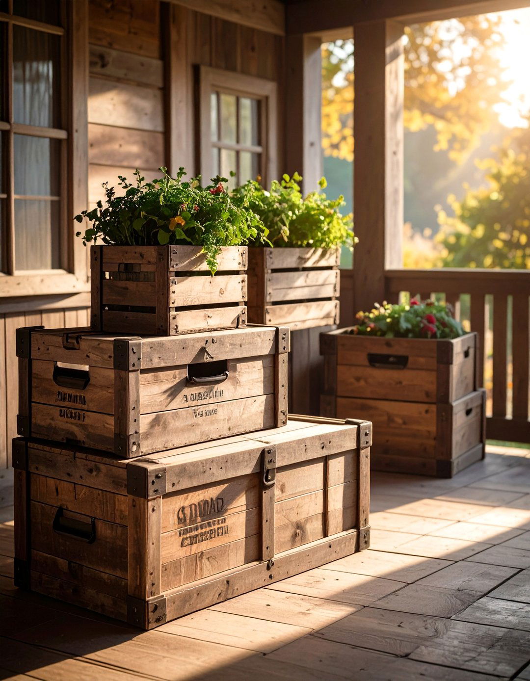 Vintage Crate Storage Display - 30 Rustic Porch Ideas to Enhance Your Outdoor Space