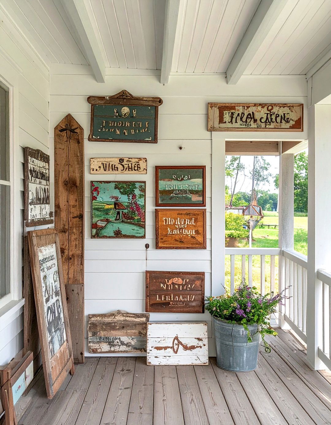 Vintage Farm Sign Gallery Wall - 30 Rustic Porch Ideas to Enhance Your Outdoor Space
