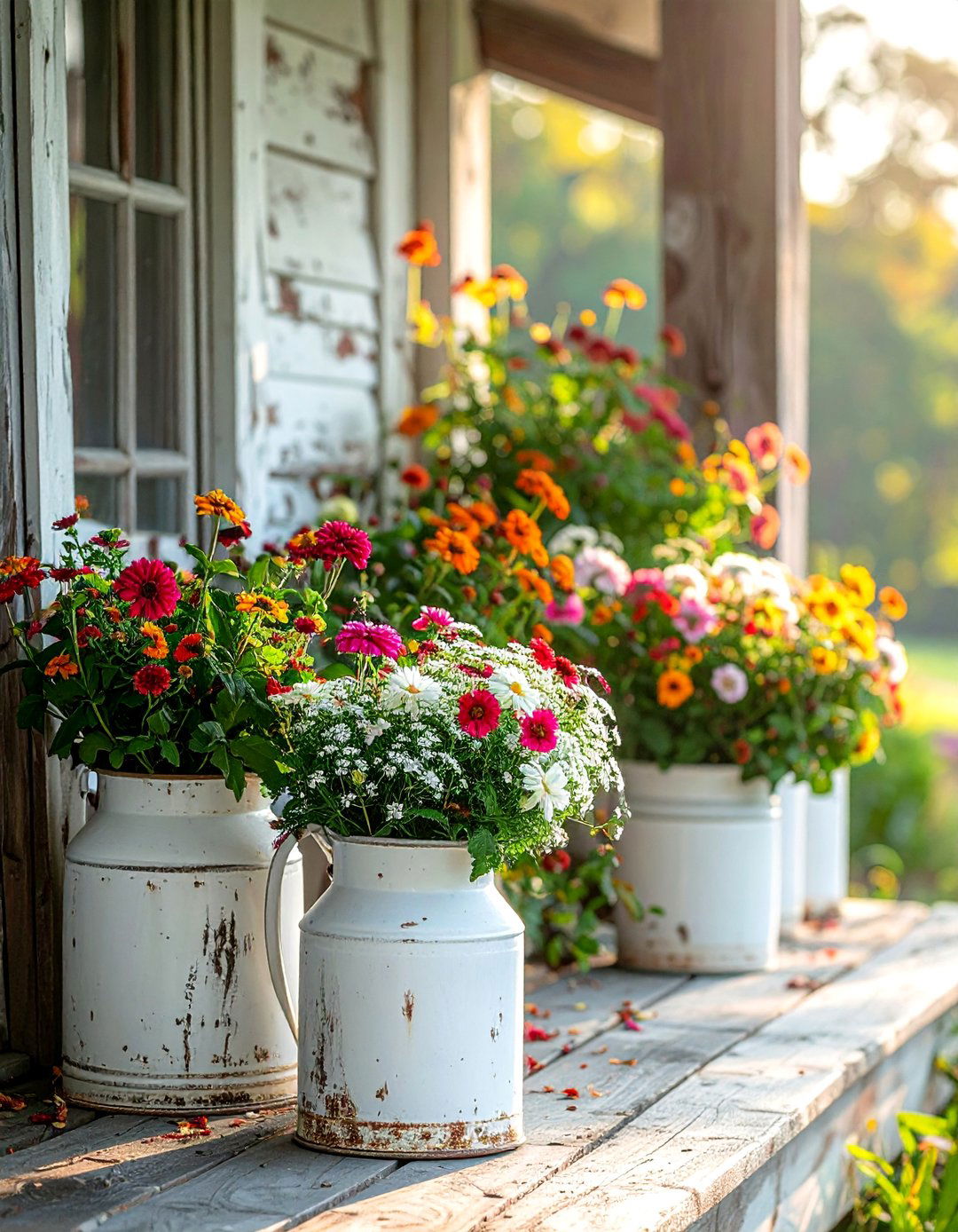 Vintage Milk Jug Planter Display - 30 Rustic Porch Ideas to Enhance Your Outdoor Space
