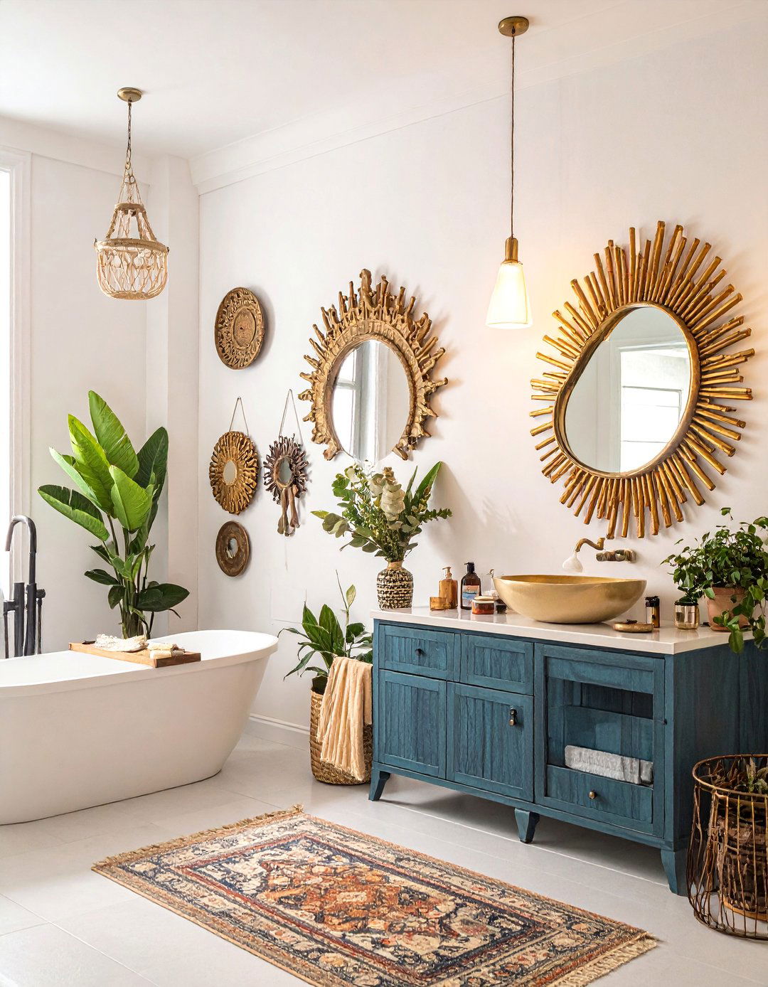 Vintage Mirror Statement Wall - 25 Boho Bathroom Ideas for a Free-Spirited Retreat