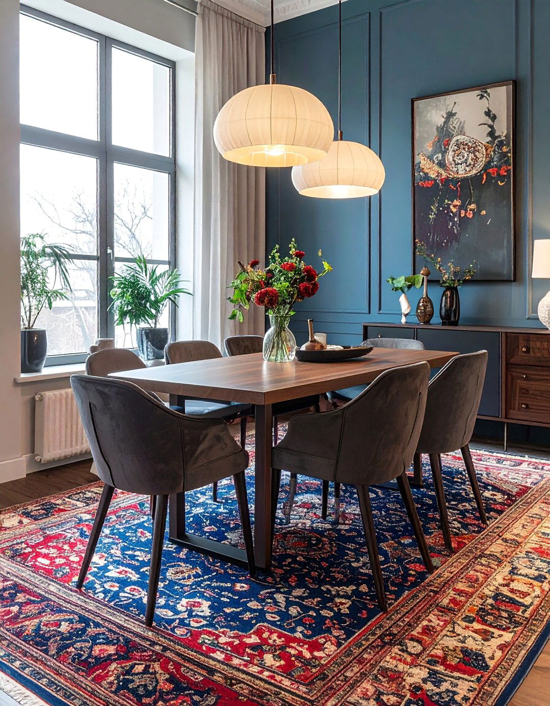 Vintage Persian Rugs with Contemporary Furniture - 40 Luxurious Dining Room Ideas for Elegant Entertaining