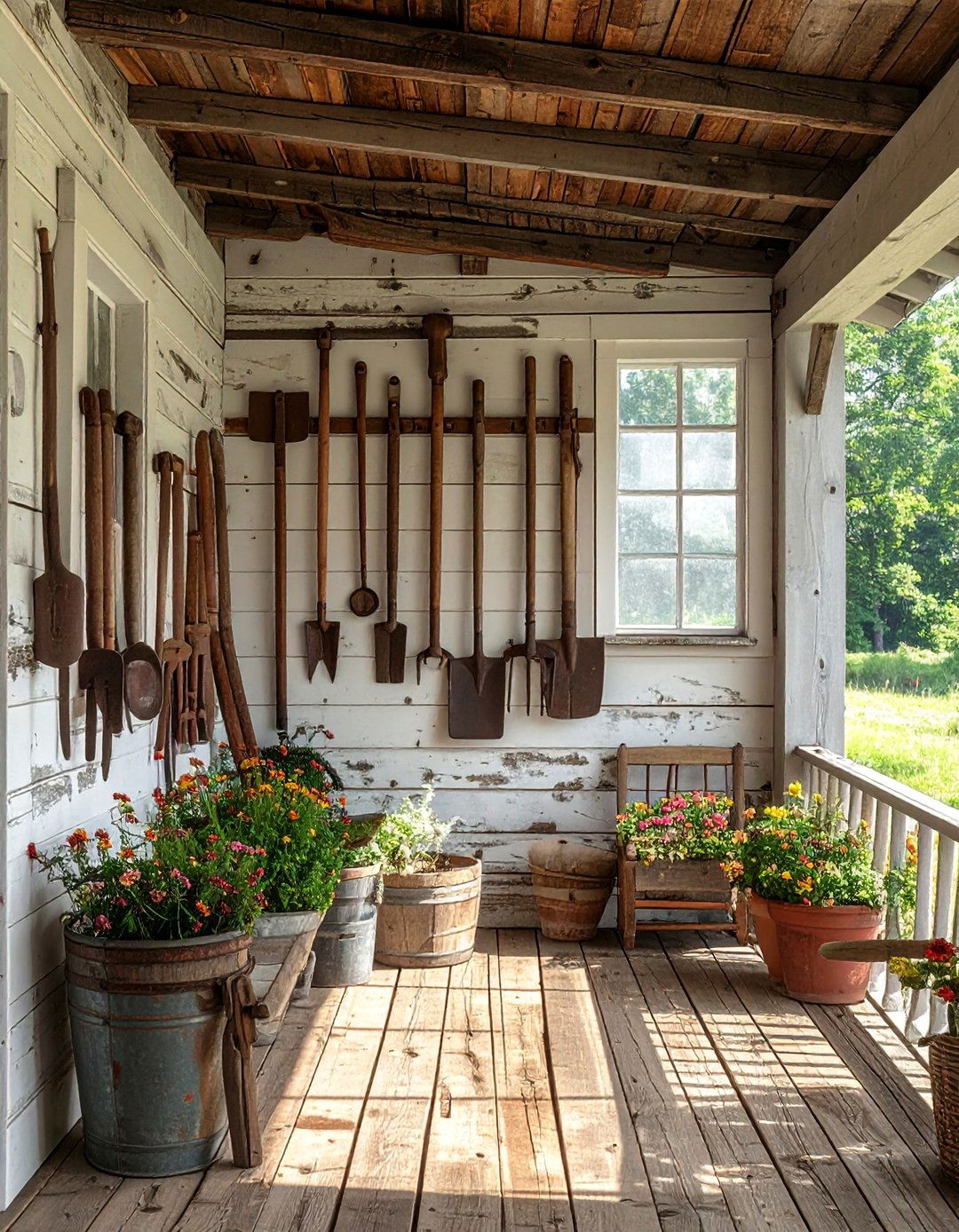 Vintage Tool Garden Art - 30 Rustic Porch Ideas to Enhance Your Outdoor Space