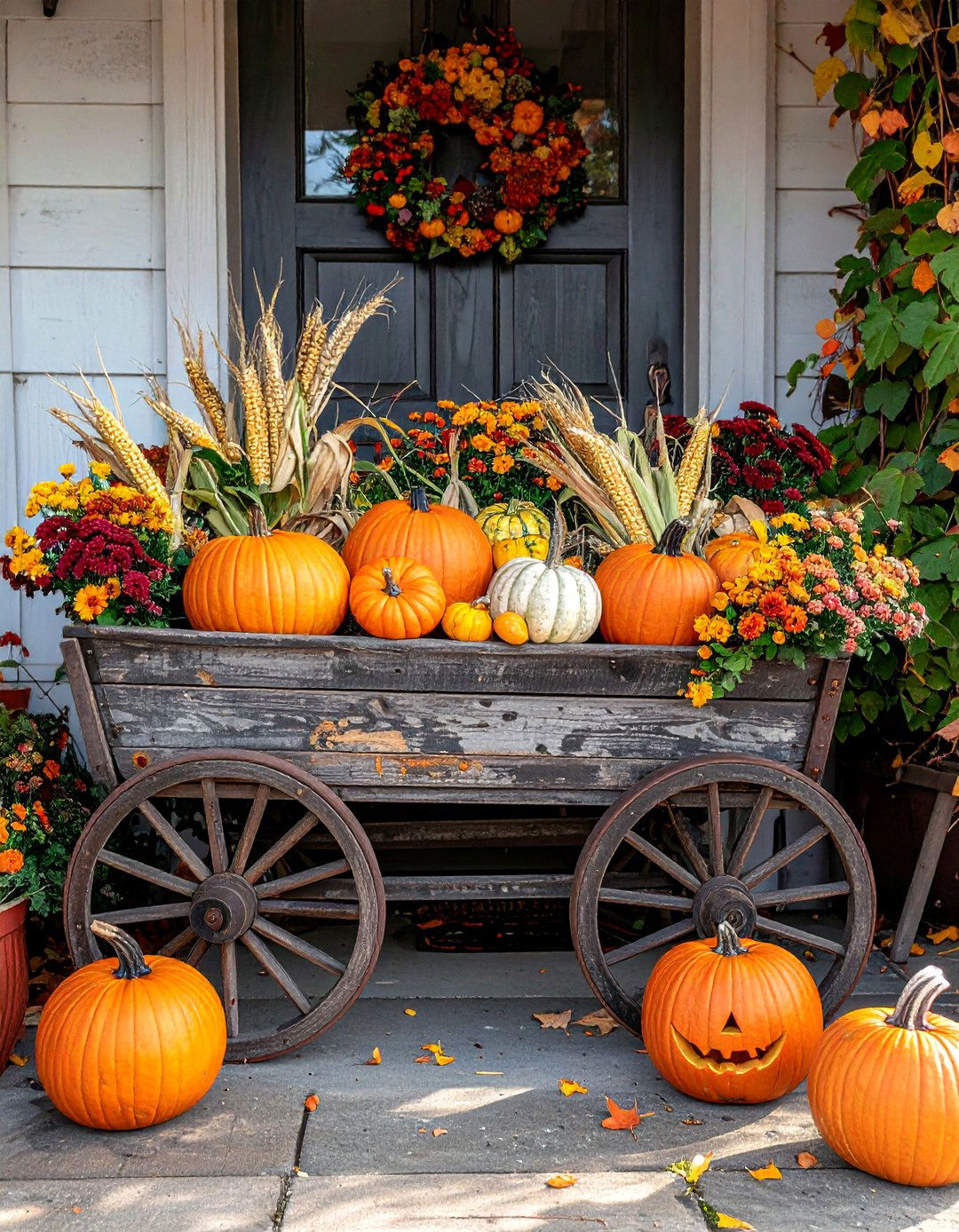 Vintage Wagon Display - 30 Front Door Fall Decor Ideas to Welcome the Season