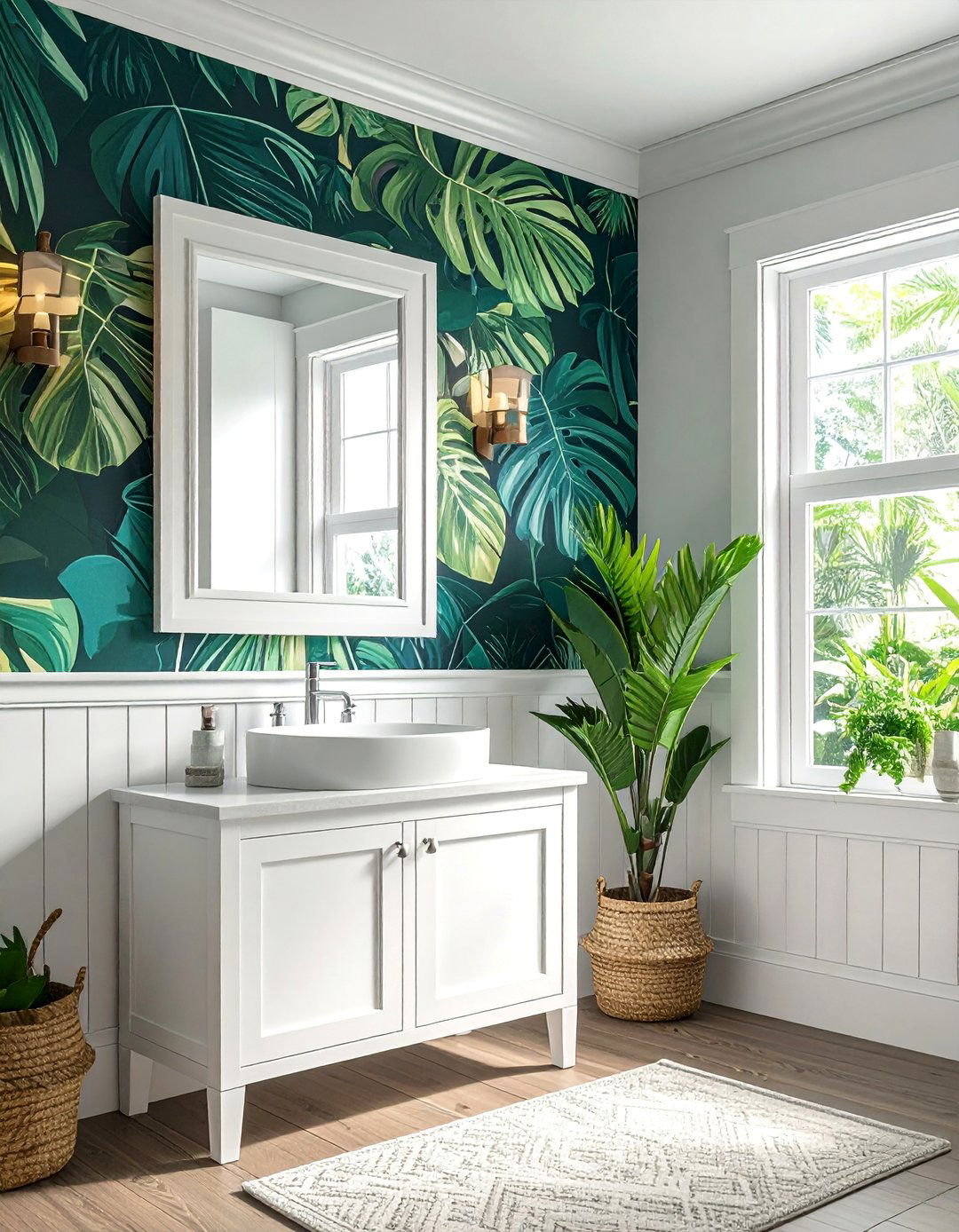 Wainscoting with Bold Wallpaper - 25 Powder Room Wainscoting Ideas for a Stylish Bathroom