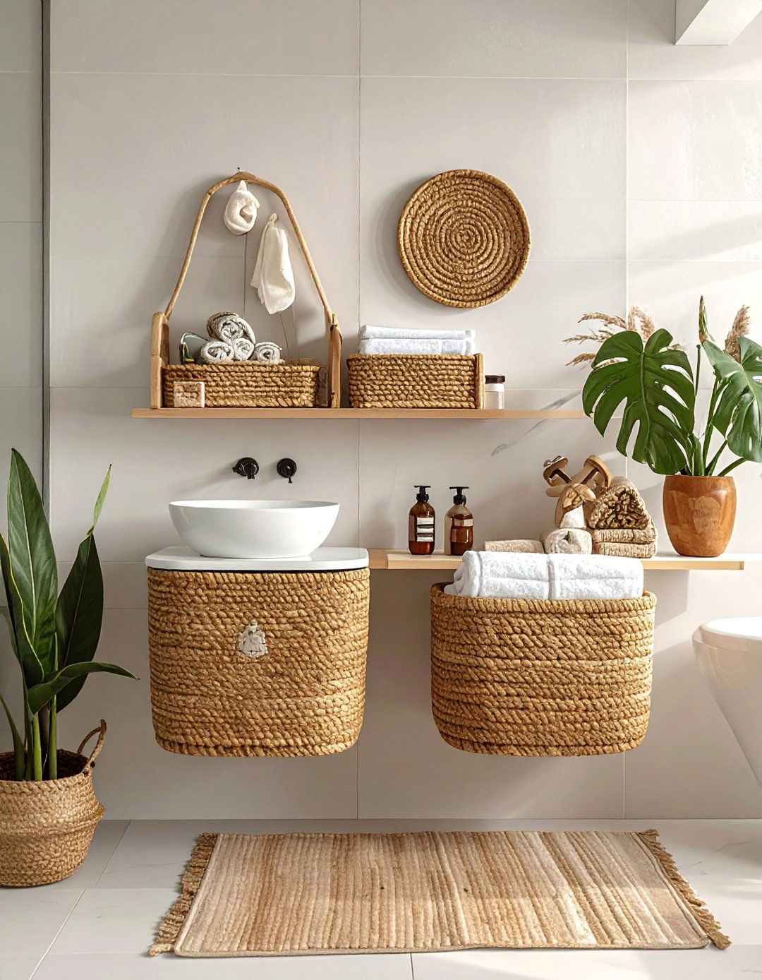Wall Mounted Storage Baskets - 15 Bathroom Wall Storage Ideas for Organized Spaces