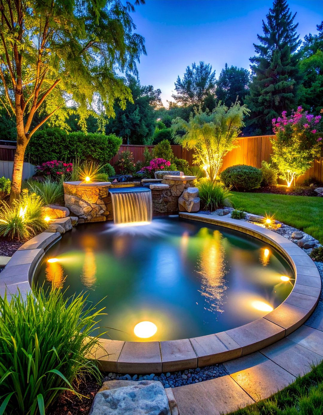 Water Feature Accent Lighting - 40 Backyard Lighting Ideas to Illuminate Your Space