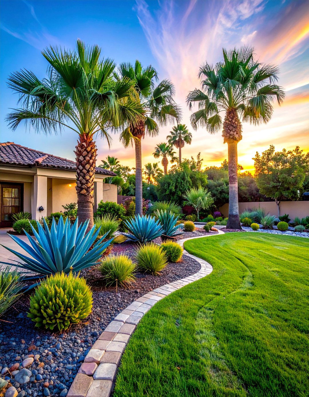Water Wise Xerophytic Palm Design - 30 Front Yard Palm Tree Landscape Design Ideas
