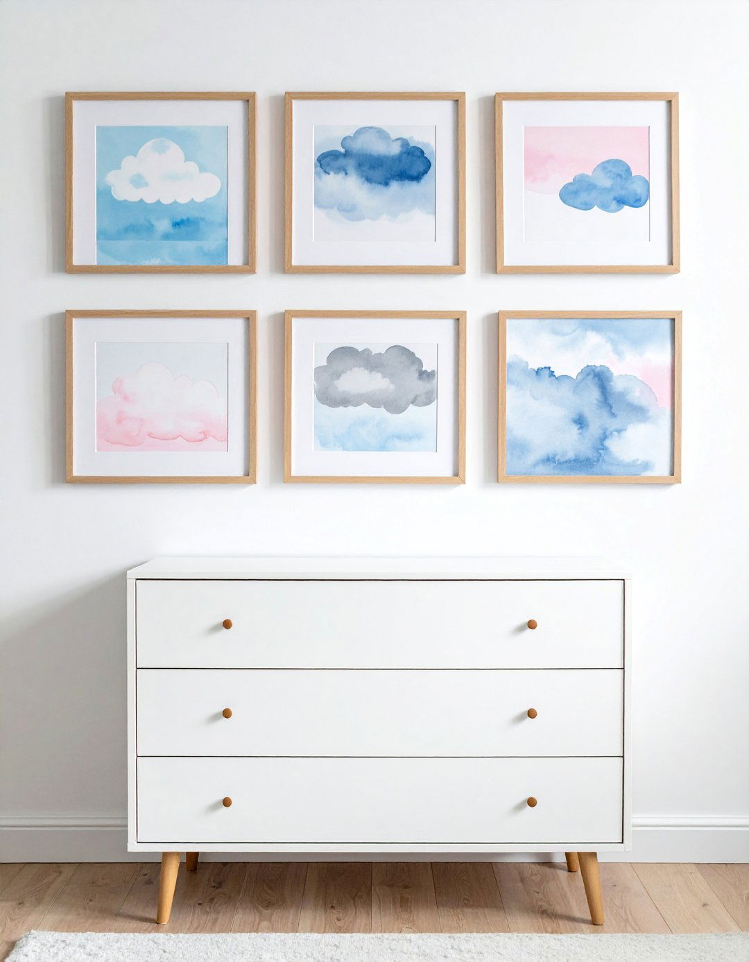 Watercolor Cloud Gallery Wall - 15 Cloud-Themed Nursery Ideas for a Dreamy Baby Room