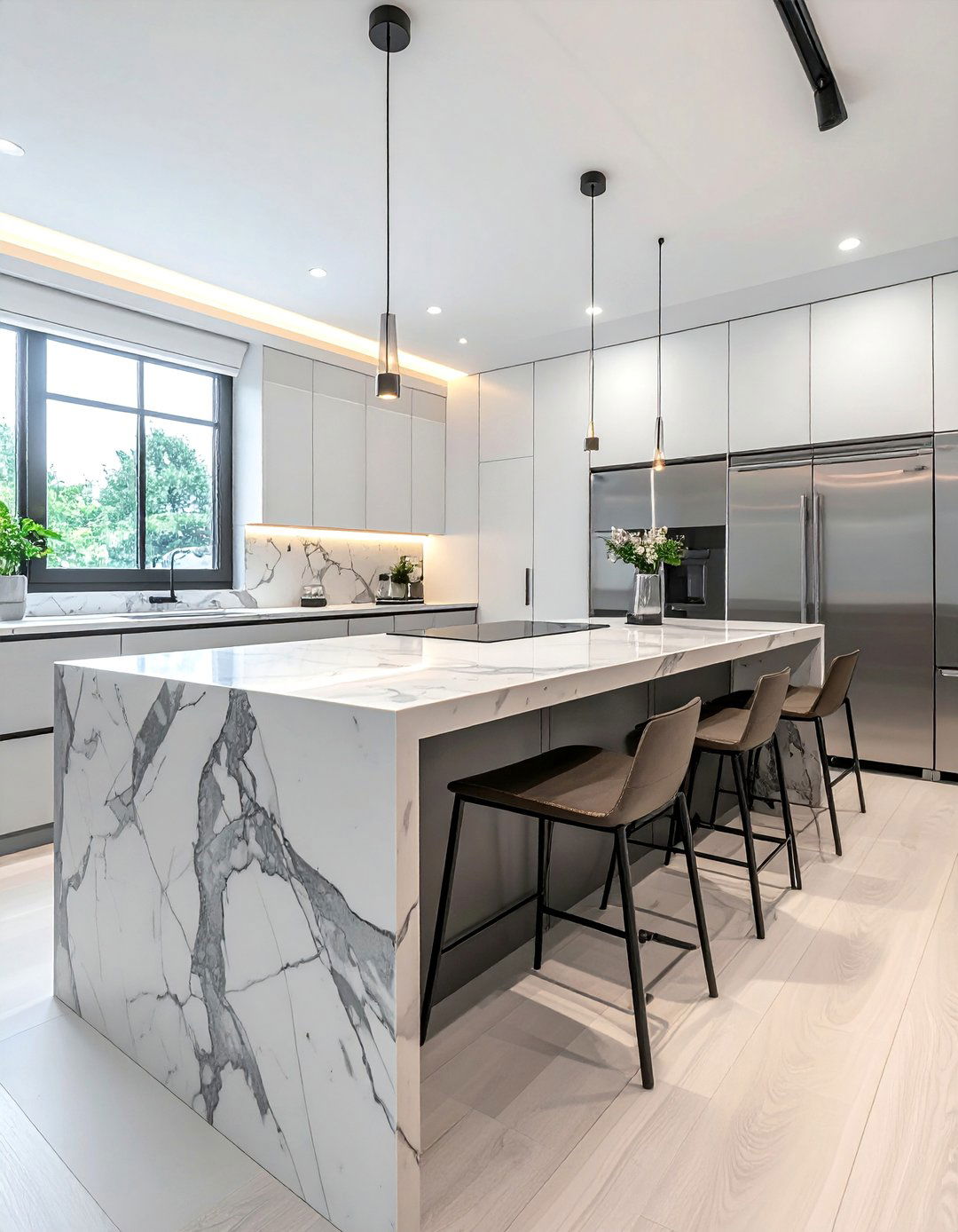 Waterfall Island Modern Townhouse Kitchen - 15 Modern Townhouse Kitchen Ideas for Stylish Living