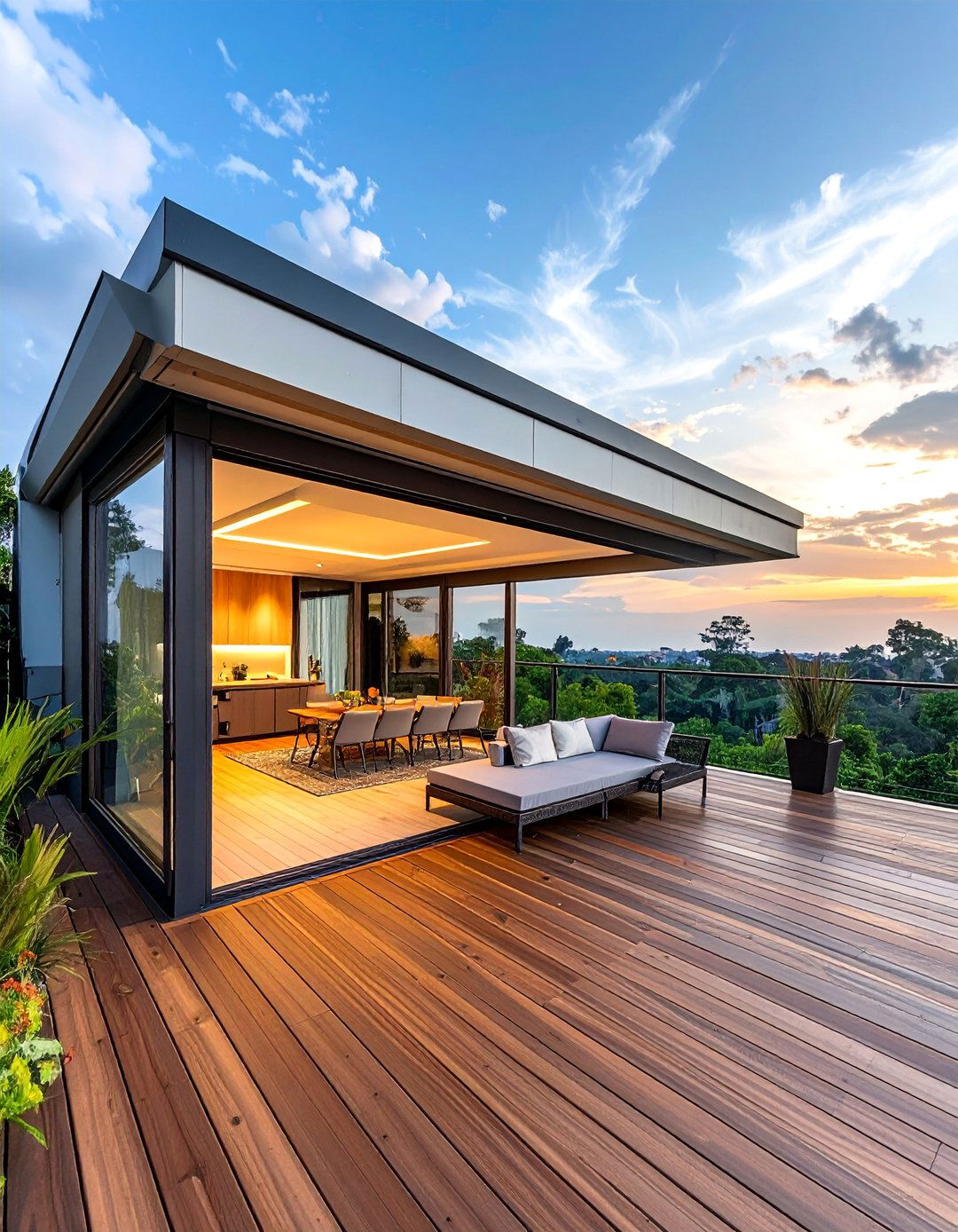 Weather Protected Deck with Retractable Enclosures - 20 Floating Deck Ideas for a Modern Outdoor Living Space