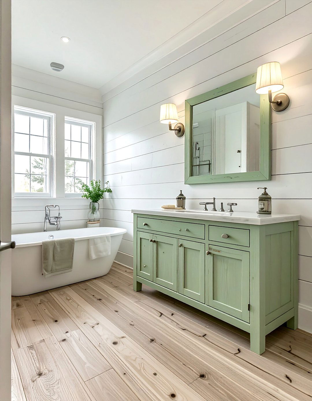 Weathered Pale Green Vanity for a Coastal Look - 15 Gorgeous Bathroom Designs Featuring Green Vanities