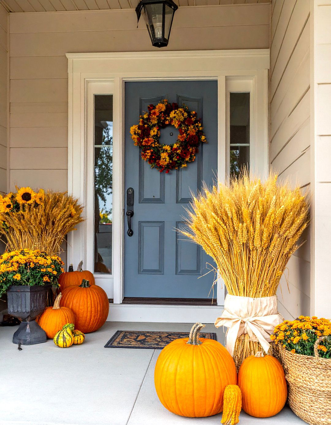 Wheat Bundle Decorations - 30 Front Door Fall Decor Ideas to Welcome the Season