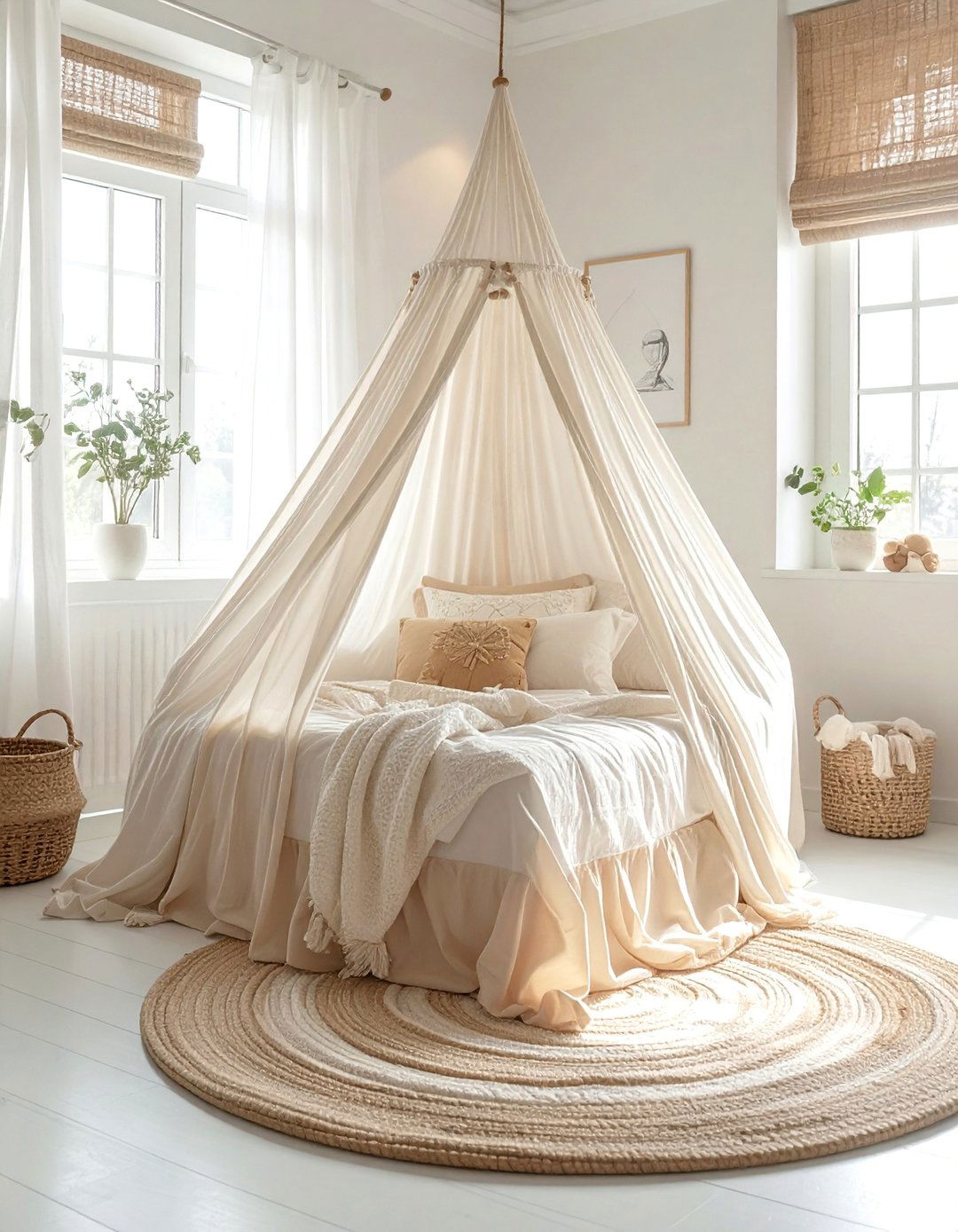 Whimsical Canopy Over the Bed in a Boho Toddler Room - 20 Boho Toddler Room Ideas for a Chic and Playful Space