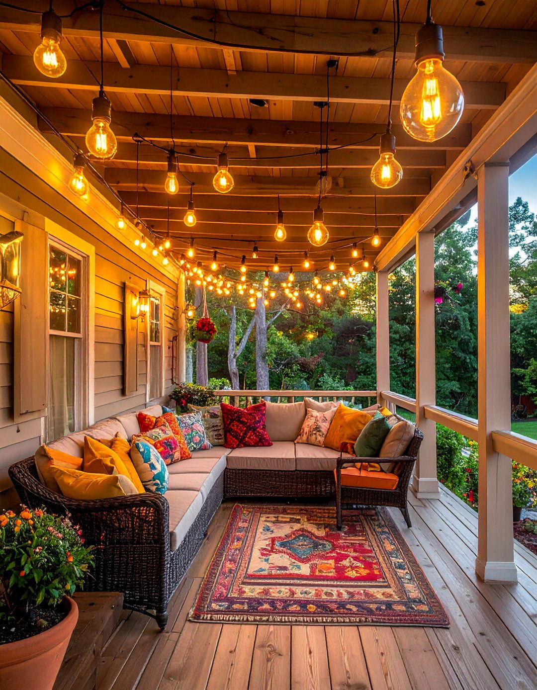 Whimsical Hanging String Lights - 20 Front Porch Lighting Ideas to Enhance Your Home's Curb Appeal