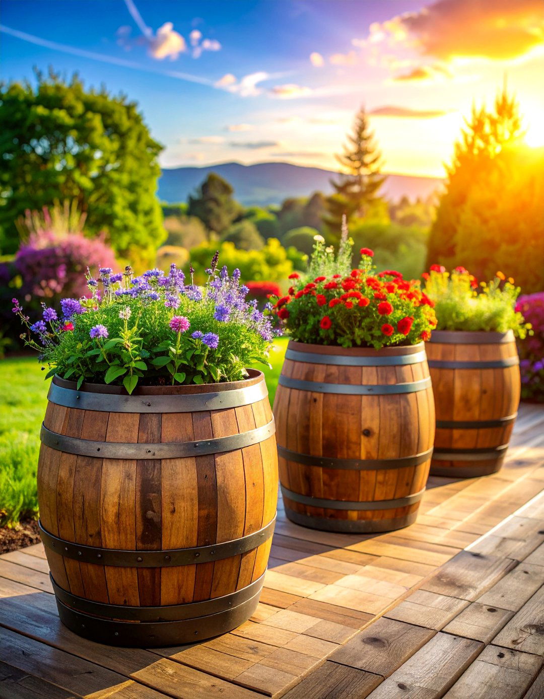 Whiskey Barrel Planters - 30 Rustic Landscaping Ideas to Transform Your Outdoor Space