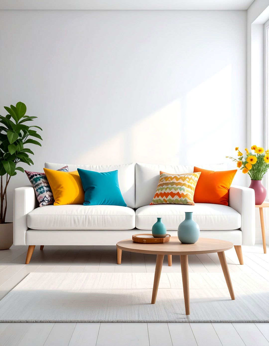 White Couch Living Room with Colorful Throw Pillows - 30 White Couch Living Room Ideas for a Bright Space