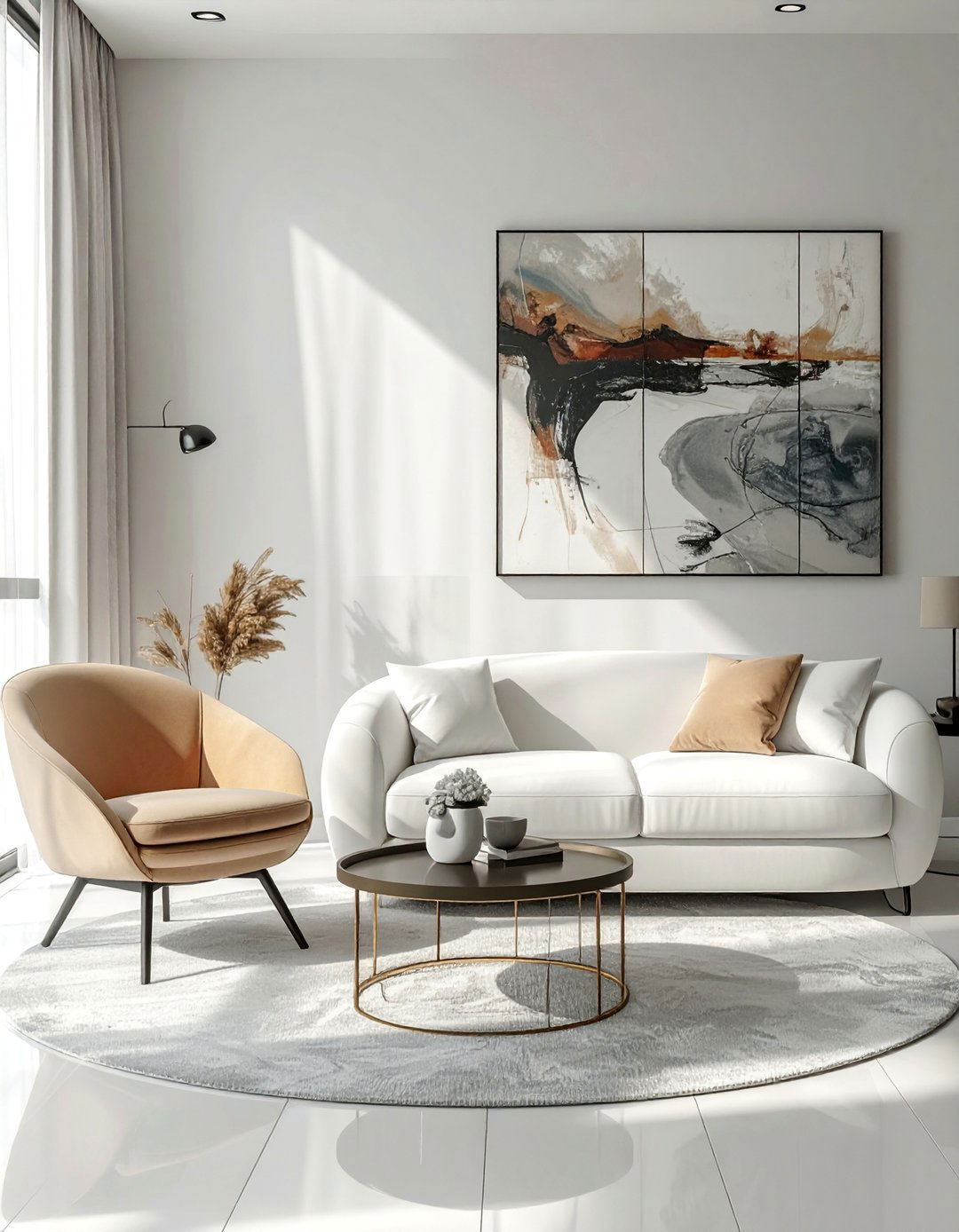White Couch Living Room with Curved Furniture - 30 White Couch Living Room Ideas for a Bright Space