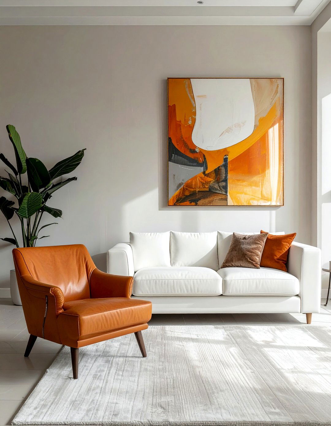 White Couch Living Room with Leather Accent Chairs - 30 White Couch Living Room Ideas for a Bright Space