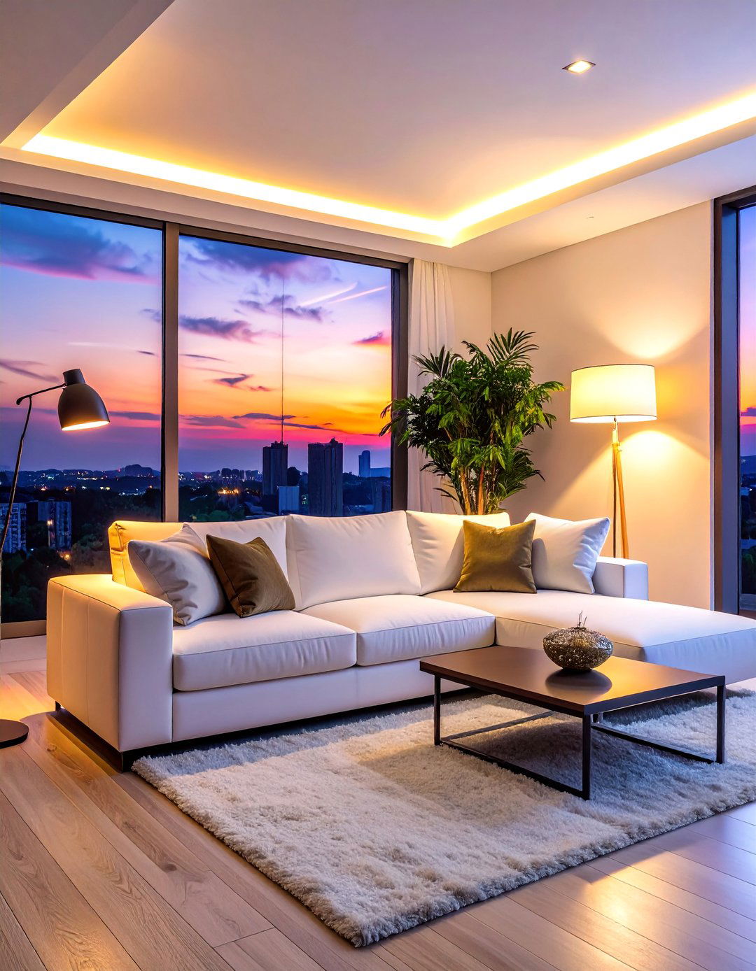 White Couch Living Room with Smart Lighting - 30 White Couch Living Room Ideas for a Bright Space