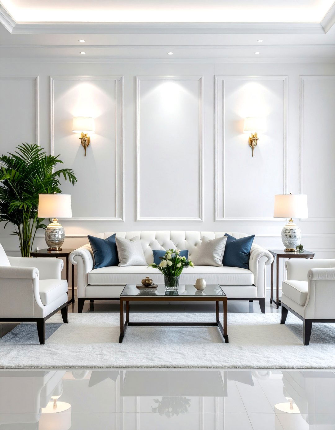 White Couch Living Room with Symmetrical Layout - 30 White Couch Living Room Ideas for a Bright Space