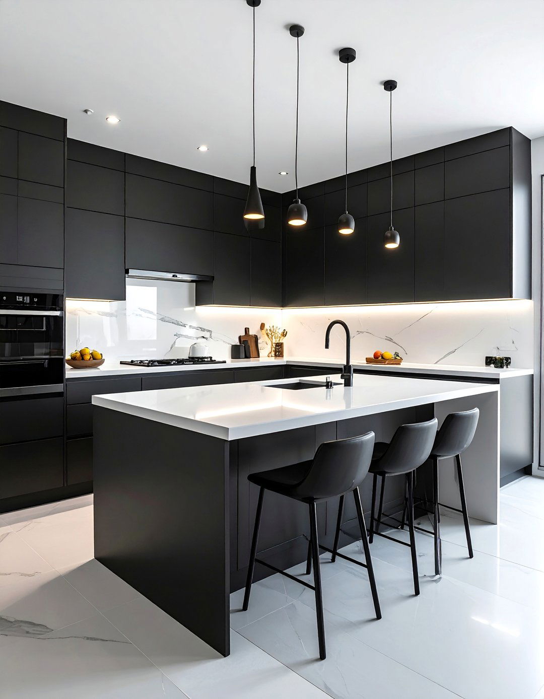 White Countertops on Black Cabinets - 40 Black and White Kitchen Ideas for a Classic and Chic Space