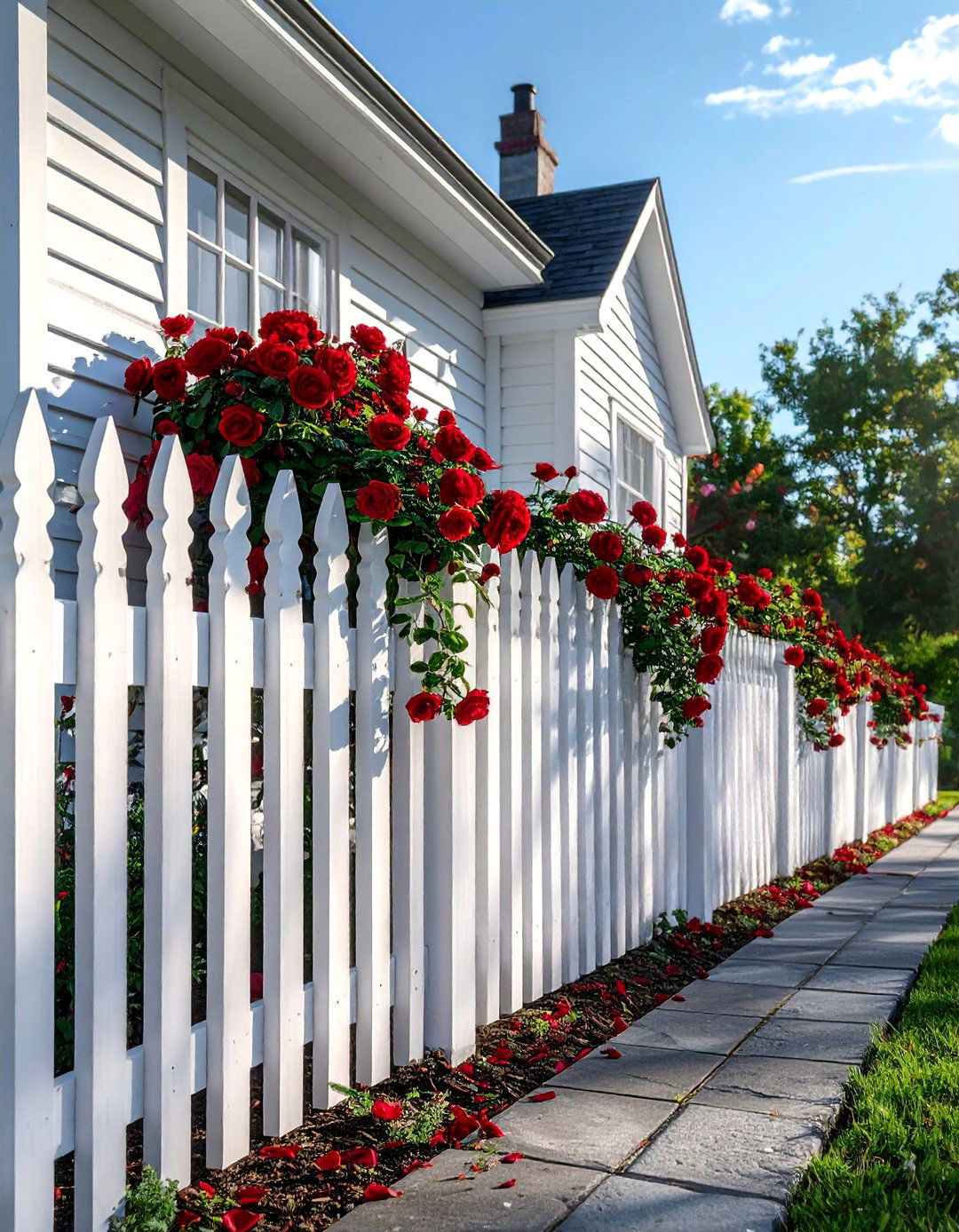 White Picket Fence with Flowering Vines - 25 Decorative Fence Ideas to Enhance Your Outdoor Space