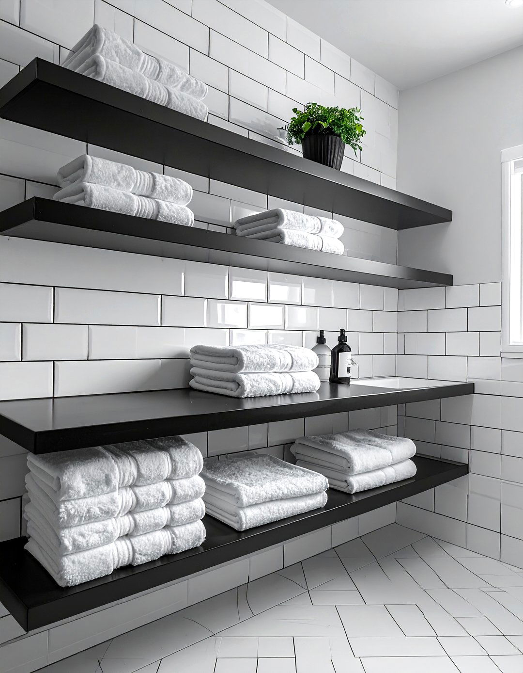 White Subway Tile Backsplash with Black Grout in a Black and White Laundry Room - 15 Black and White Laundry Room Ideas for Elegance