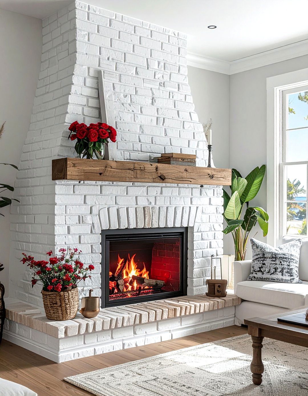 Whitewashed Brick Corner Fireplace - 25 Corner Fireplace Ideas to Cozy Up Your Living Space