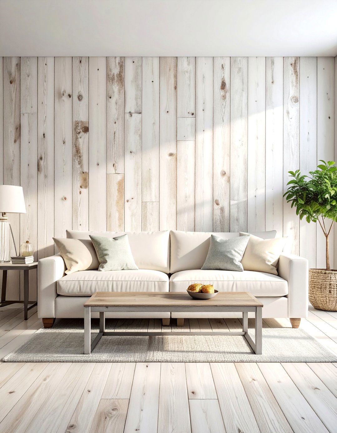 Whitewashed Wood Plank Accent Wall - 25 Shabby-chic Style Living Room Ideas for Charm