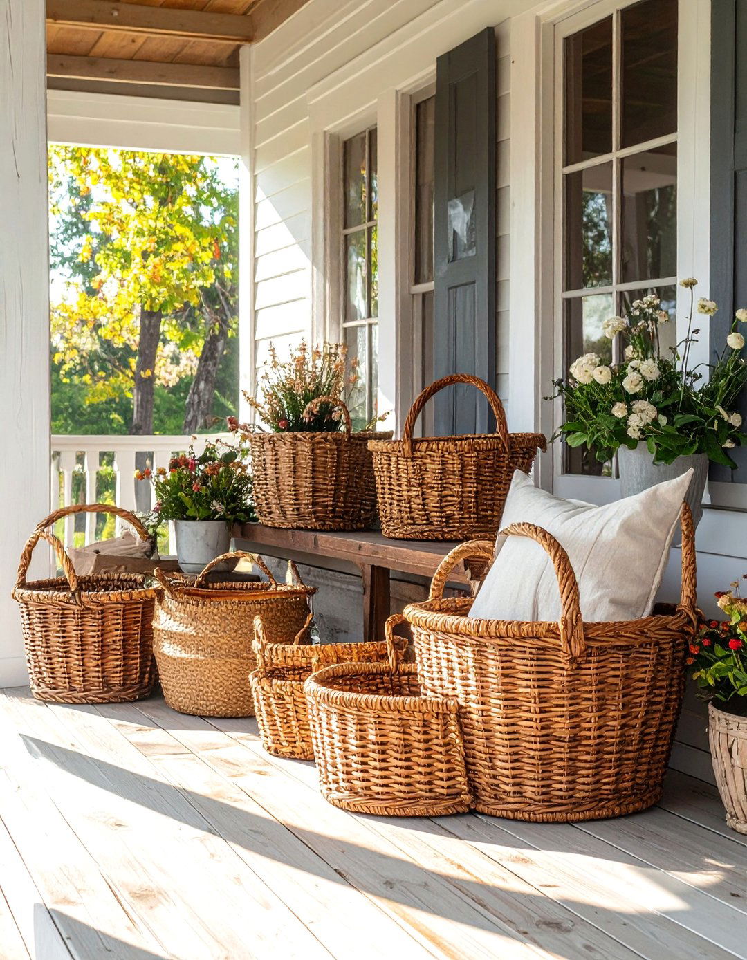 Wicker Basket Storage Solutions - 30 Rustic Porch Ideas to Enhance Your Outdoor Space