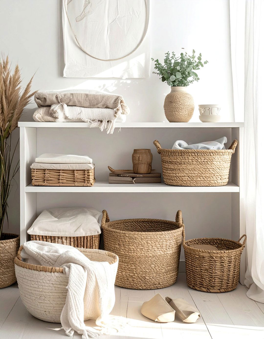 Wicker Baskets for Cozy Storage - 25 Shabby-chic Style Living Room Ideas for Charm